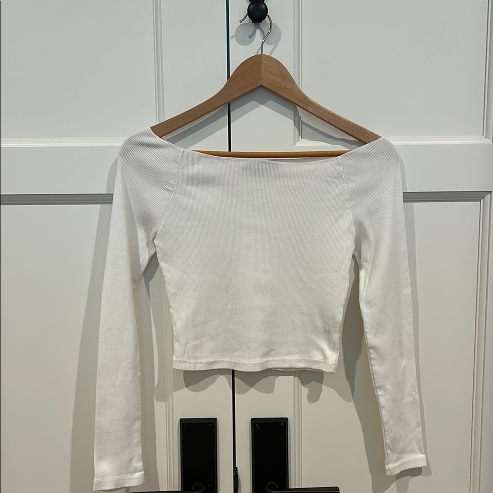 Brandy Melville Off Shoulder White Fitted Crop Long Sleeve